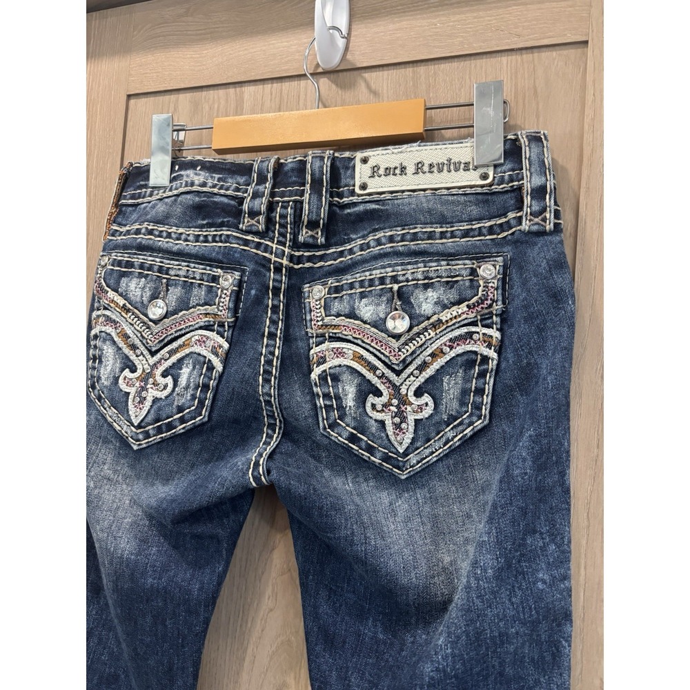 Y2K Rock Revival Klandi Denim Jeans Straight Size 25 Jewel Stud Rhinestone Bling